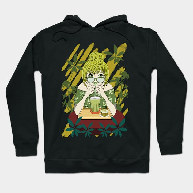 Matcha Milk Tea Anime Girl Hoodie by Cupsie's Creations